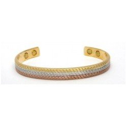 Engraved Tri Colour Design Silver & Gold Finished Copper Bangle