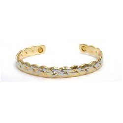 Floral Link Design Silver & Gold Finished Copper Bangle