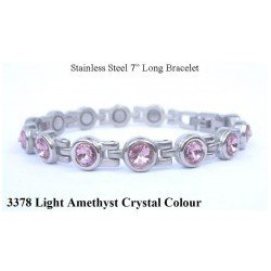 Light Amethyst Crystal Silver Stainless Steel Bracelet