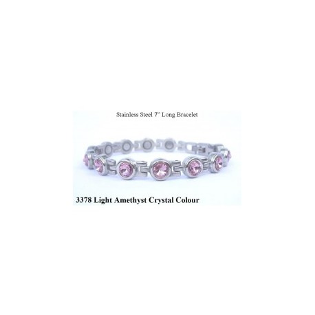 Light Amethyst Crystal Silver Stainless Steel Bracelet