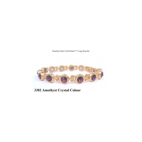 Amethyst Crystal Gold Stainless Steel Bracelet